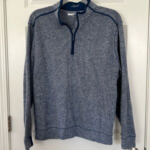 GREG NORMAN Mens Sweater Plush Lined Knit BLUE 1/4 Quarter Zip Pullover Large